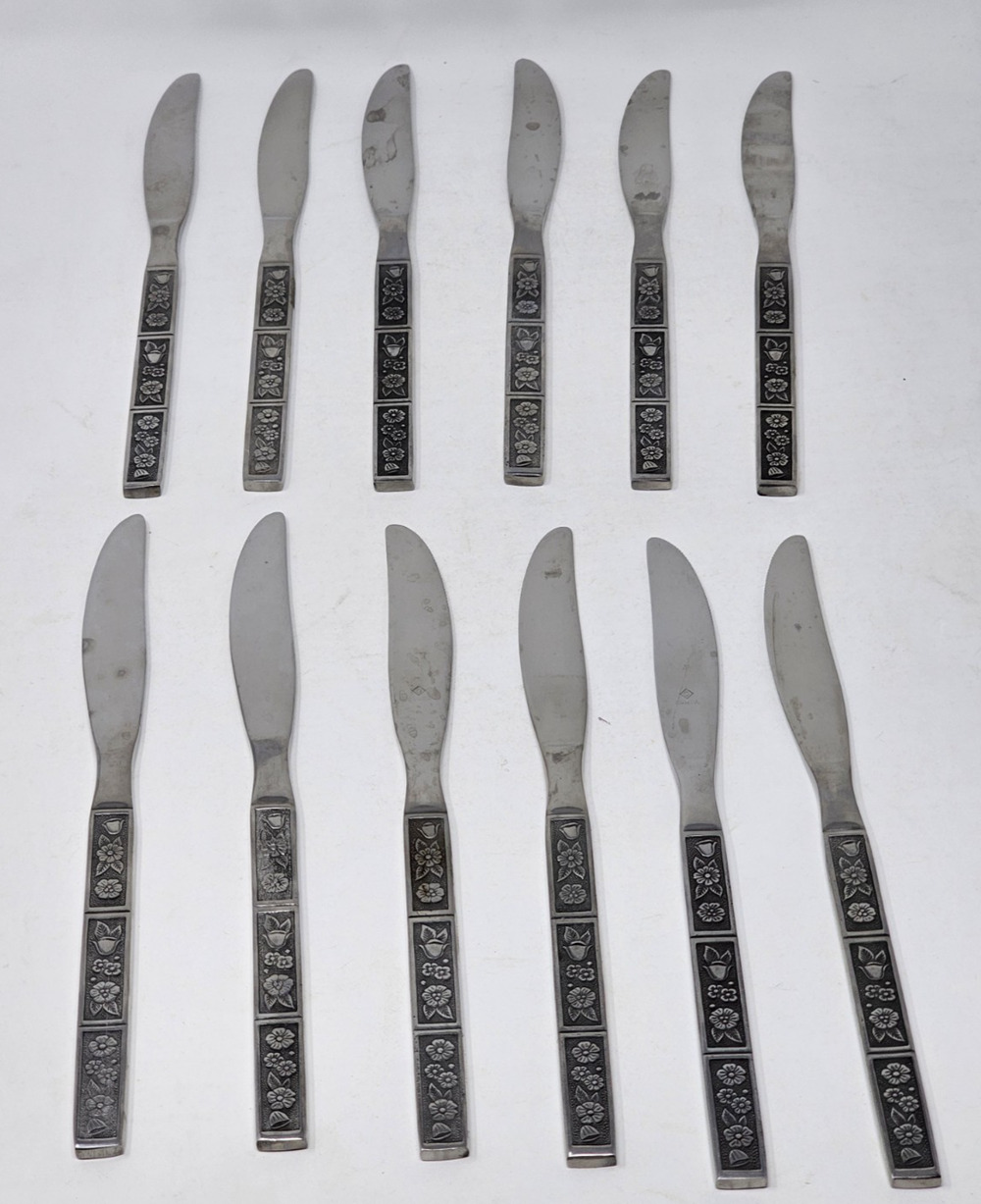 Set of 12 VTG Northland Korea Spring Fever Stainless Butter Knives Flatware